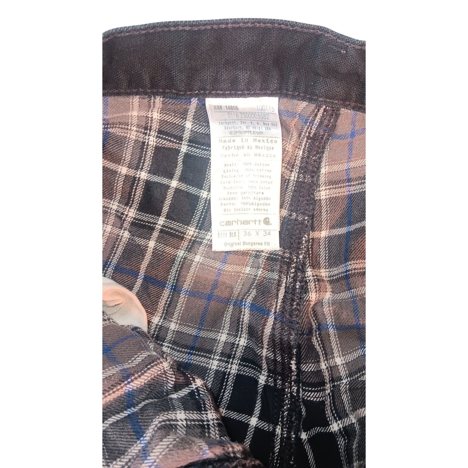 Carhartt Flannel Lined Work Pants 36x34 Black | Winter Dungaree Utility Fit