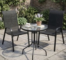 3Pcs Garden Round Glass Top Table & 2 Chairs Bistro Set Patio Balcony Furniture