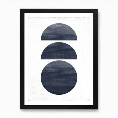 Dull Blue Half And Full Circle Abst Framed Wall Art Poster Canvas Print Picture