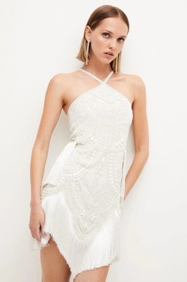 karen millen white mini dress Ivory Coast Bow Embellished Sleeve Mini Dress