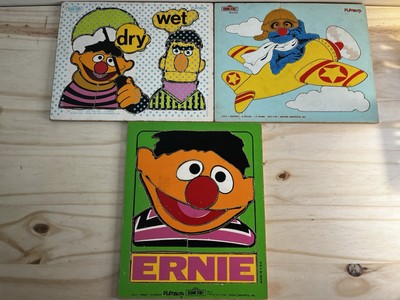 Vintage Playskool Sesame Street Bert Ernie Grover Wooden Board Puzzles 1973 USA