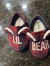 Dearfoams Kids' Size 4-5 'Lil Bear' Cozy Comfort Plaid Slippers Memory Foam