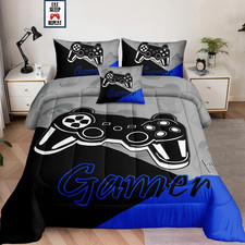 6 Pieces Bed in a Bag for Gaming Bedding Set,Boys Gamer Comforter Set with Flat