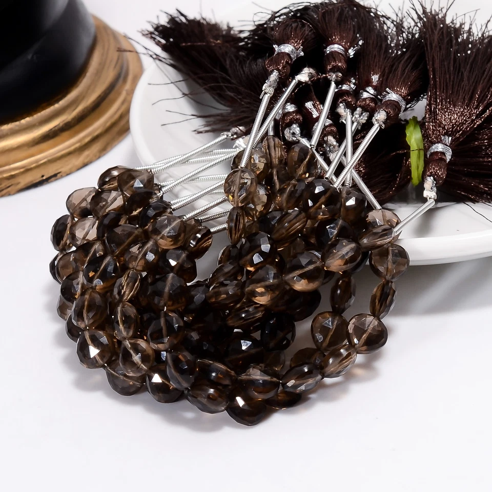 Cuentas facetadas de piedras preciosas de cuarzo ahumado en forma de corazón 7X7X4 mm filamento UGB-914 Foto 2 de 4