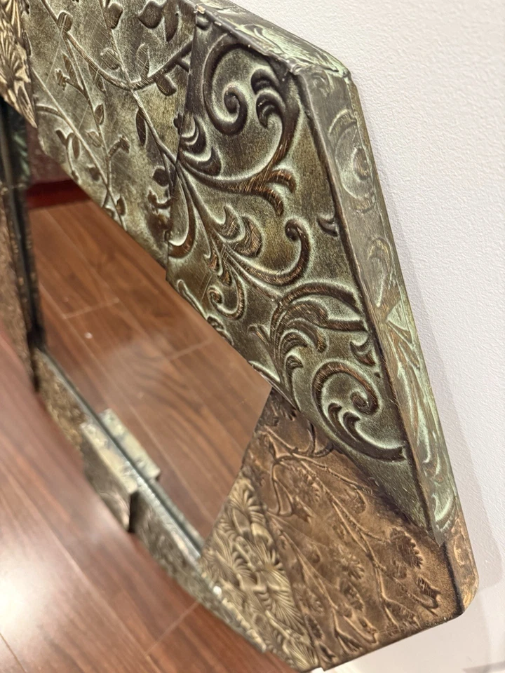 Vtg Rare Iron Rustic Chunky Layered Frame Wall Mirror Boho Castle 29” - Image 4 of 4