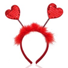 1 PCS Heart Headband Valentines Day Festive Red Sequin Love Shaped Boppers