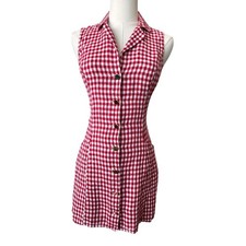 REFORMATION Women's Red May Check Aida Linen Mini Dress Size 0
