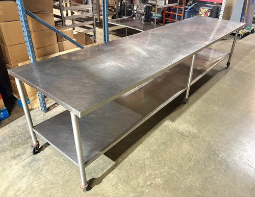 Commercial Stainless Steel Work Table w/ Undershelf- 11.75 ft. Long x 3 ft. Wide