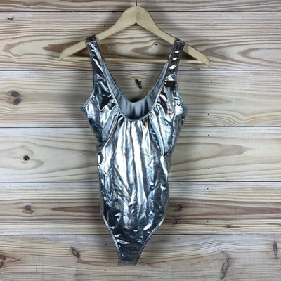 Unbranded Bodysuit Swim Women M Silver Metallic Liquid Chrome Rave Festival