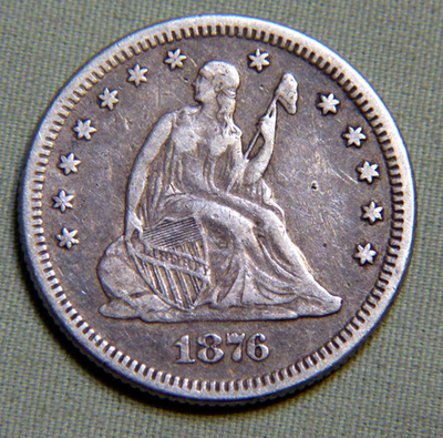 1876 United States Seated Liberty Silver Quarter VF / XF Details