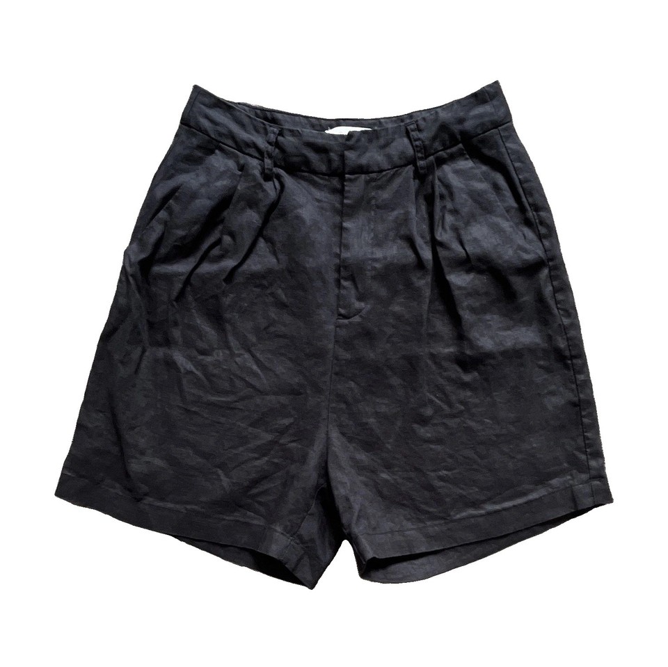 DISSH Women’s Size 8 Black Linen Shorts Pleated Fake Pockets Zip Longer length