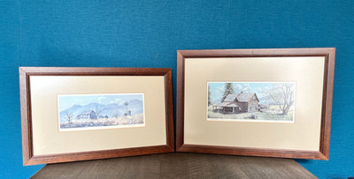 Paar Judy Syverson signierte limitierte Drucke 320/1000 gerahmt Canadian Farms