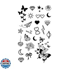 MapofBeauty Waterproof Temporary Tattoo Butterfly Heart Flower Prints, 2-Pack