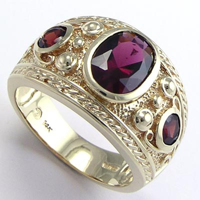 Etruscan Byzantine Style MEN'S GARNET RING 14k Yellow Gold #R642
