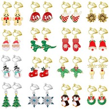 16 Pairs Christmas Clip on Earrings for Women Teen Girls Hypoallergenic Snowflak