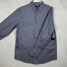 NEW Alfani LS Warren Shirt Mens Medium Gray Crosshatch Button Down Flap Pocket