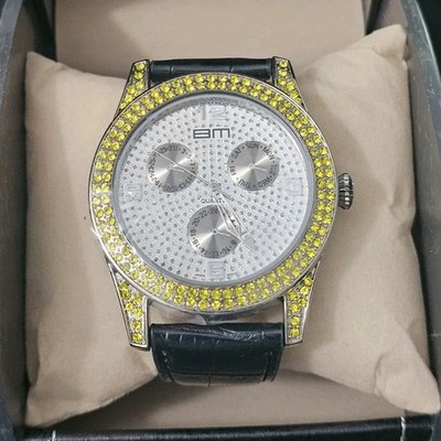 49.6mm Men's Quartz Analog Watch w/ Genuine Black Leather band & case included 