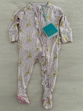 Posh Peanut Bamboo Ribbed RUFFLED Footie Zippered - Ryleigh Gold Foil Reindeer