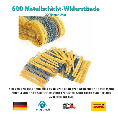 600 Metallschicht - Widerstände 30 Werte zu je 20 Stück 10-1M Ohm - 1/4W