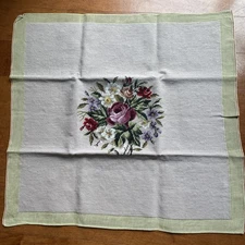 Vintage Floral Flowers Needlepoint Canvas Finished Pink Roses Red Tapestry Wool