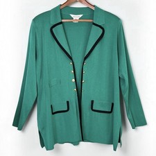 Misook Green Knit Blazer Jacket XL Contrast Black Trim Gold Button MSRP 395