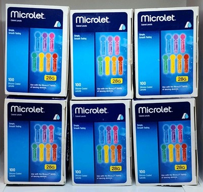 Bayer Microlet Lancets Silicone-Coated 28G Smooth Testing 100 Each Pack of 6
