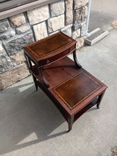 Walnut Carolina Co. Step End Table With Leather Top Drawer And Caster Wheels