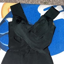 Celeb Boutique CB Dress Womens M Beige Bandage Cut Out Y2K Mini Plunge Bodycon