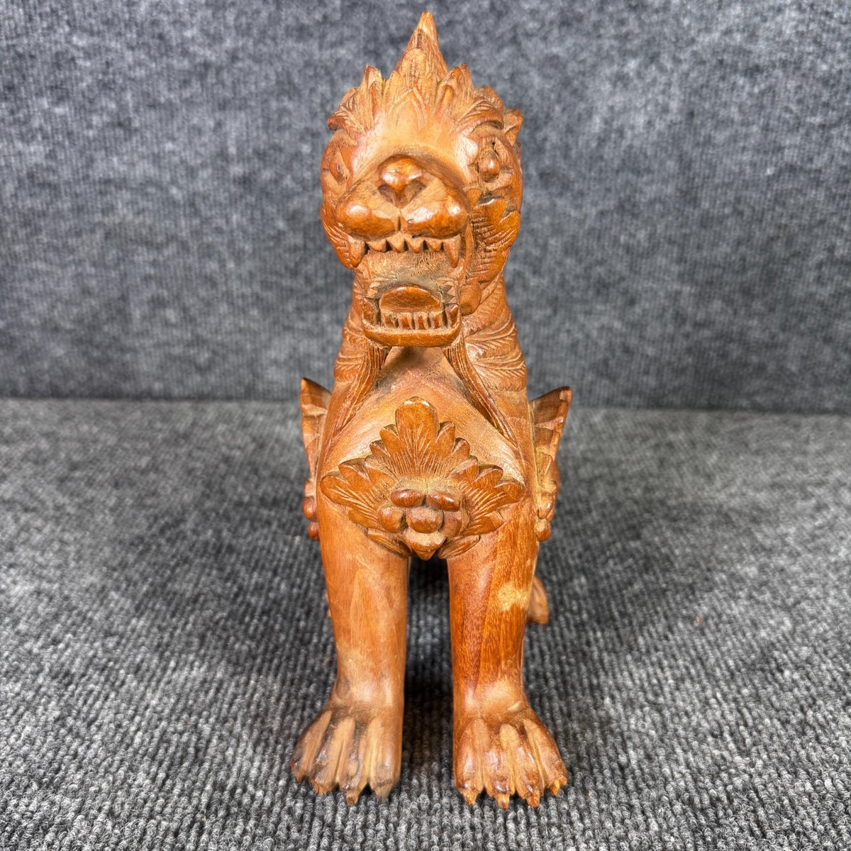 Vintage MCM Hand-Carved Southeast Asia Burmese Chinthe Lion Foo