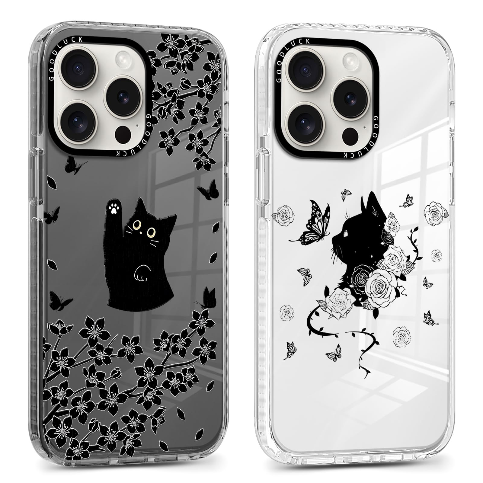 2 Coques iPhone 16 Pro Chat et Fleurs Coque de Protection Mignonne en Silicone