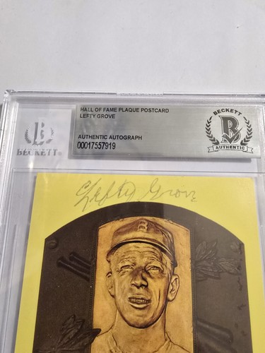 Robert “Lefty” Grove Autographed Baseball HOF Plaque Postcard Beckett certified - Picture 3 of 3