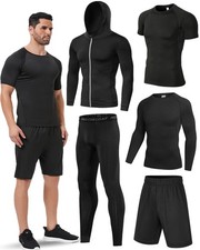 5Pcs Men Compression Workout Set,Compression Pants Shirt Top Long Sleeve Jack...