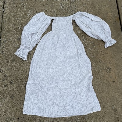 Sleeper Atlanta Off The Shoulder Smocked Linen Midi Dress White Polka Dot  READ | eBay