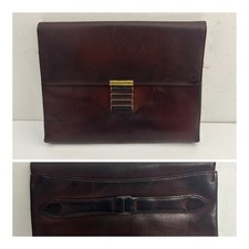 Vintage 1940s Dark Oxblood Real Leather Clutch Handbag With Hand Strap