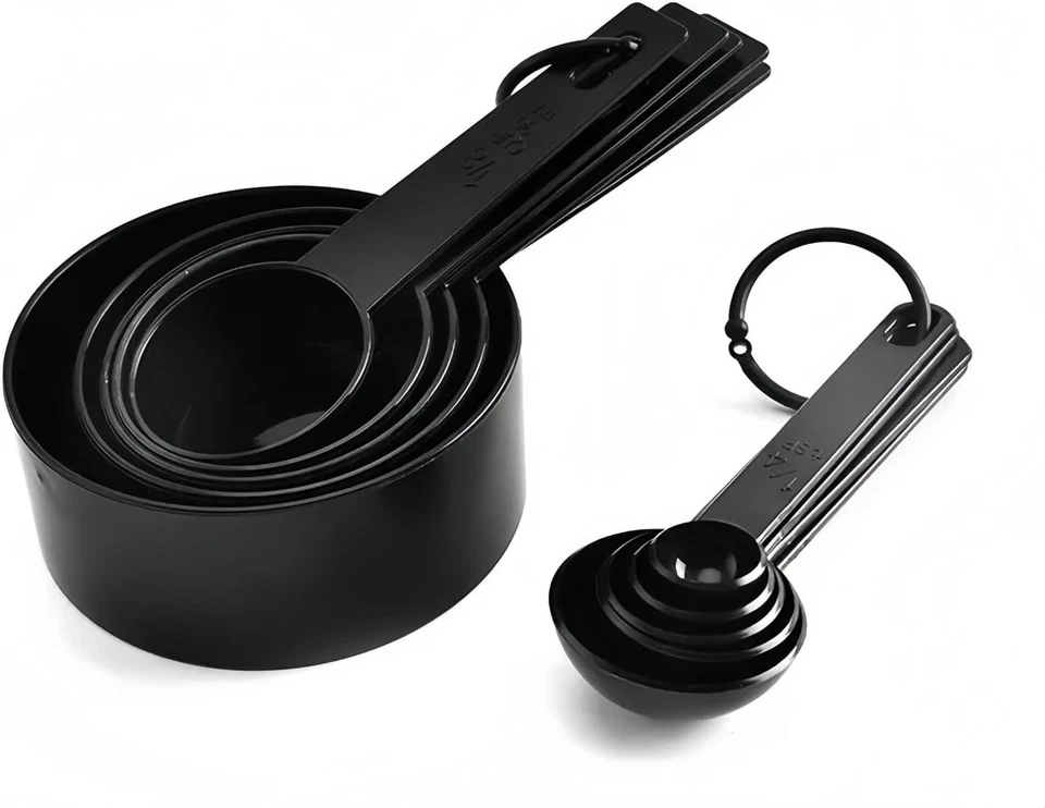 Moaxx Tazas y cucharas medidoras, juego de 10 piezas, plástico, negro Foto 3 de 4