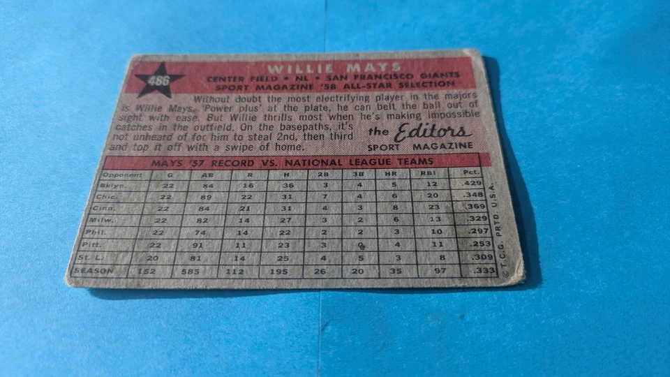 1958 Topps Willie Mays Sport Magazine Liga Nacional All Star Foto 4 de 4