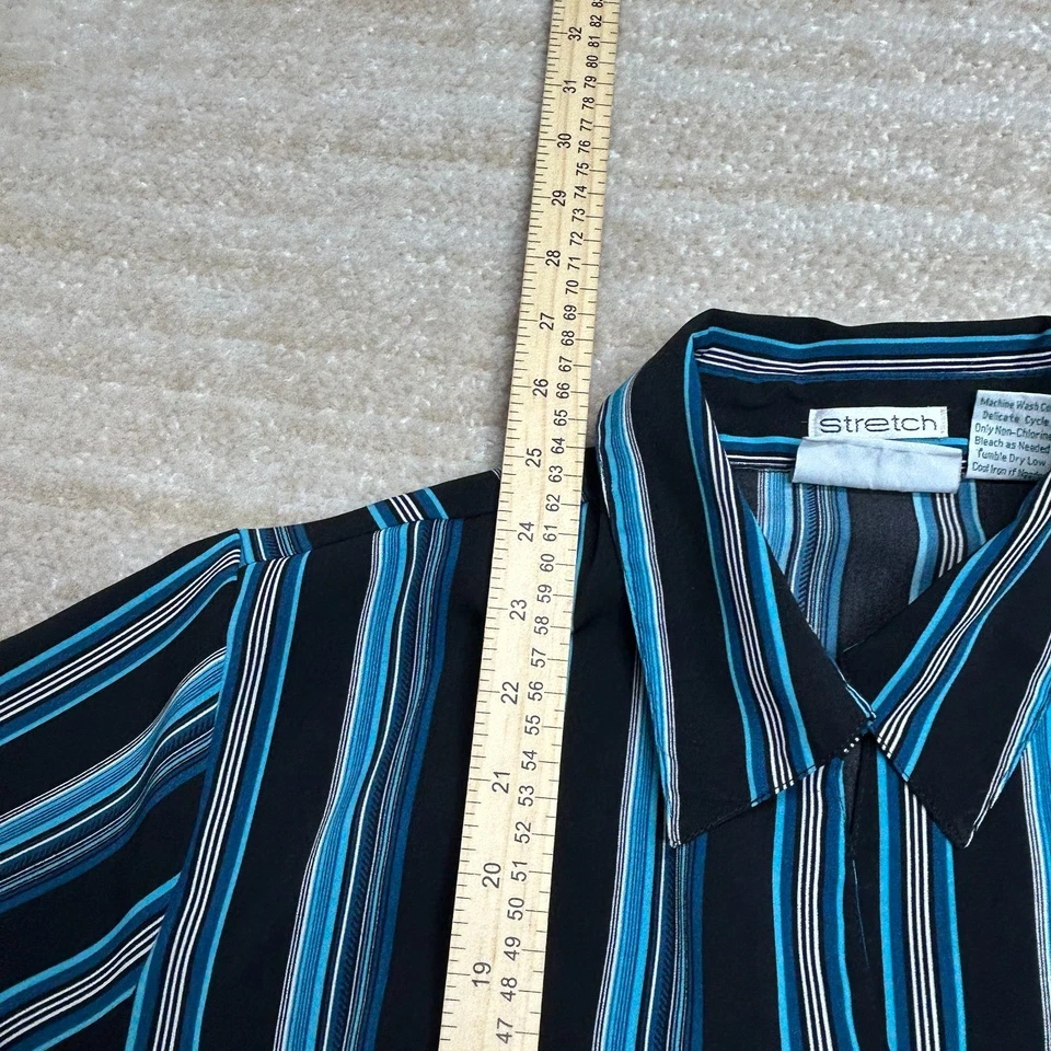 Joanna Blouse Shirt Women L Black Blue Striped Stretch Built In Tank Casual Top - Image 3 of 4