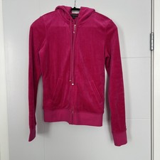Juicy Couture Pink Velour Full Zip Logo Hoodie Women's M Runs Small pockets