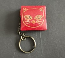 CAT 5" KEYCHAIN STUNNING ETHNIC RED LEATHER COIN PURSE vtg