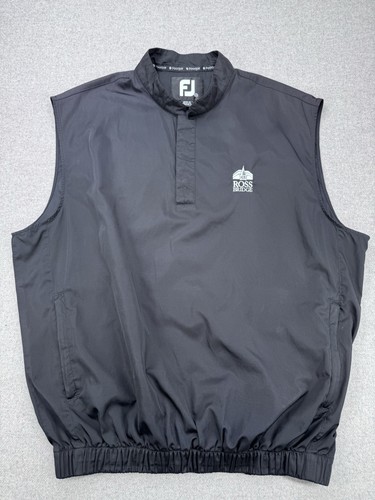 FootJoy Vest Mens M Black Windbreaker Sleeveless Button Placket Golf Ross Bridge