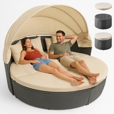Letto Isola in Rattan Grigio Modulabile Salotto Esterni Giardino Tetto Parasole