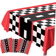 3pcs Race Car Tablecloth, Car Theme Birthday Decorations Supplies, Plastic Red