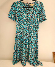 Michael Kors Blue/black Daisy Chic Sassy V Neck Short Sleeve Dress Sz S