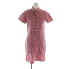 Gucci Denim Dress Midi Short Sleeve Flare Pink XS 36 Leather Patch