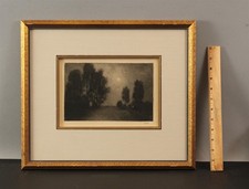 Antique ROBERT H NISBET Nocturnal Moonlit Tonalist Old Lyme CT Etching Print, NR
