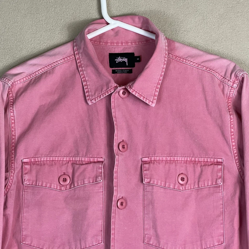 Camisa Stussy Hombre Mediana Rosa Manga Larga Abotonada Informal Adulto Foto 2 de 4