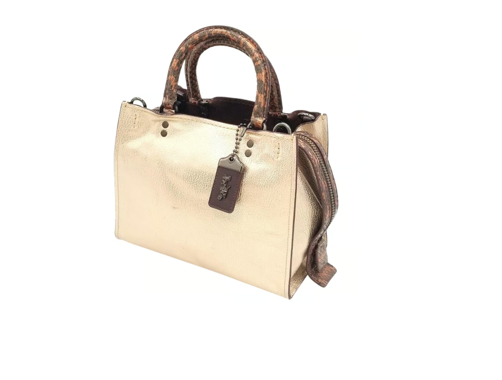 Coach 1941 Rogue 25 Gold Lame with Snakeskin Detail Satchel 38657
