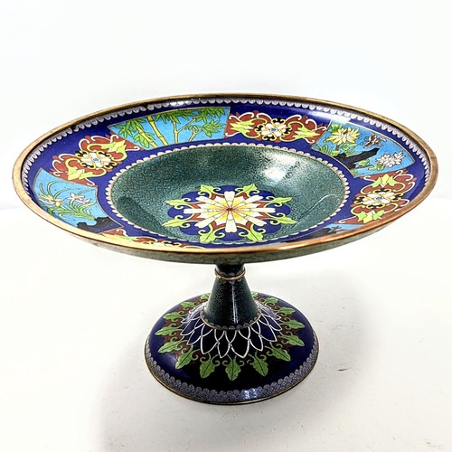 Chinese Cloisonné Enamel Pedestal Vintage Cake Fruit Plate 1950's 10" - Picture 2 of 15