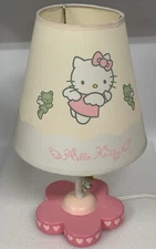 Vintage Hello Kitty Angel Lamp Sanrio Pull String Table Lamp Pink Flower  READ