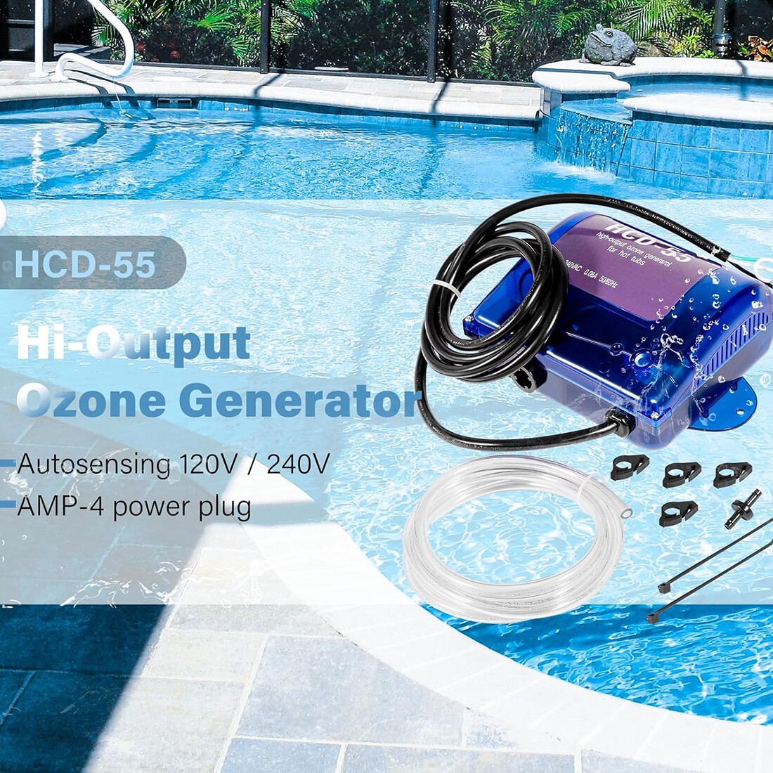 イオントダーマ HCD-55 Spa Ozonator Kit Hi-Output Ozone Generator 120/240V for Hot